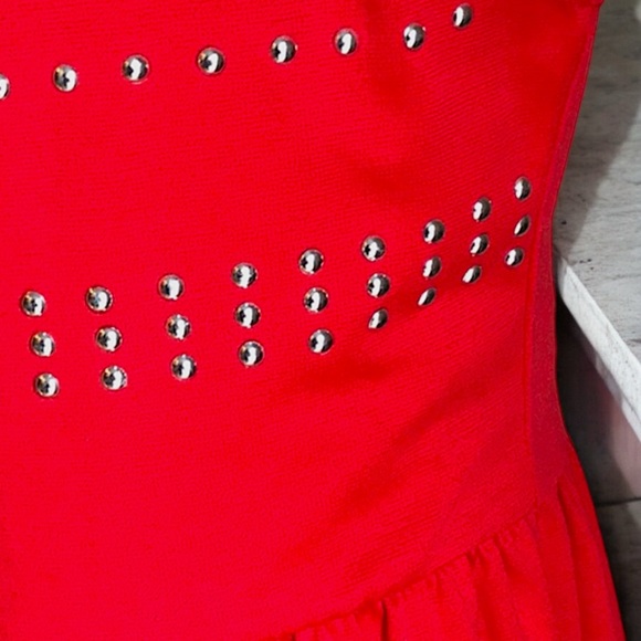 Studded Bodice Sleeveless Red Dress - Picture 12 of 15
